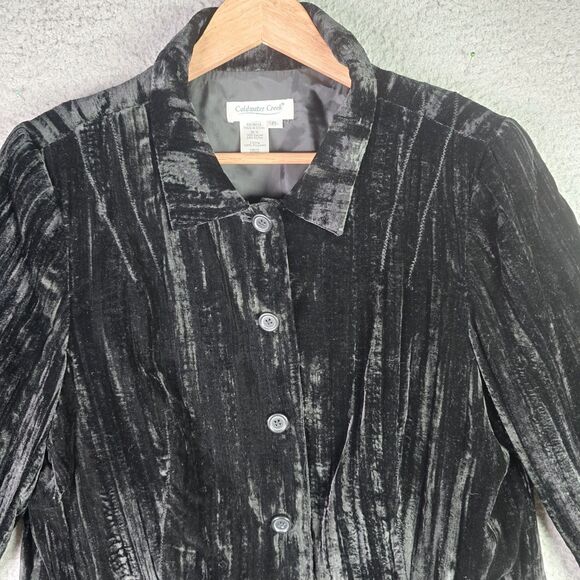 Coldwater Creek Black Velvet Jacket Lined Button Front Classic Petite Large - Picture 8 of 16